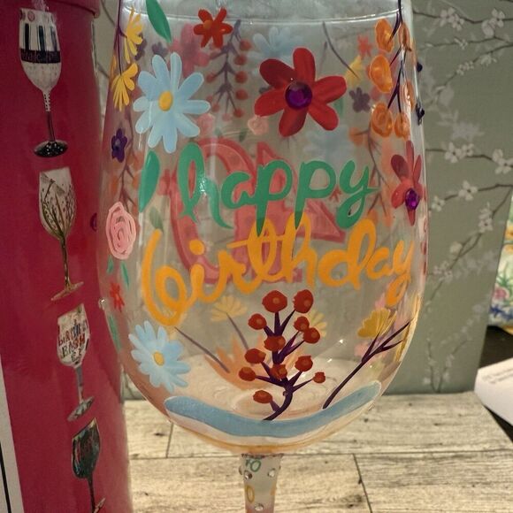 Lolita Happy 40th Birthday Hand-Painted Artisan Glass Enesco Love My Wine New - Picture 3 of 6